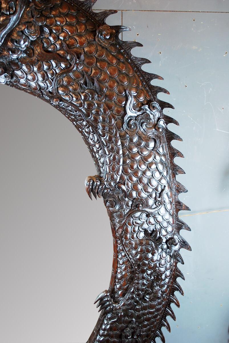 Large Dragon Mirror in Finely Carved Iron Wood, 1900s For Sale 2