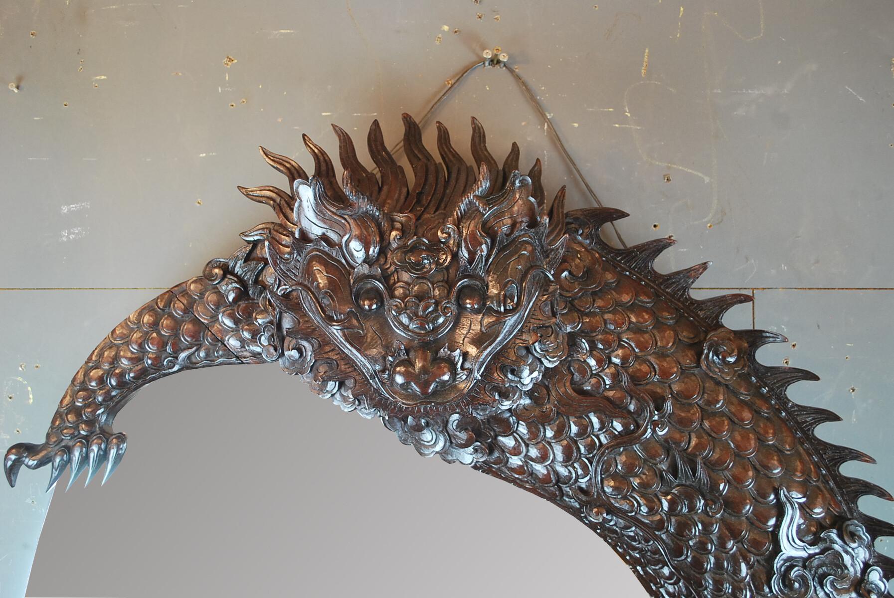 Large Dragon Mirror in Finely Carved Iron Wood, 1900s For Sale 3