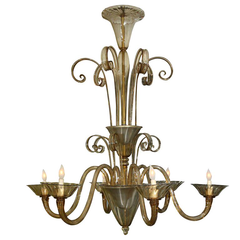 Large & Dramatic Amber Glass Venetian Chandelier For Sale