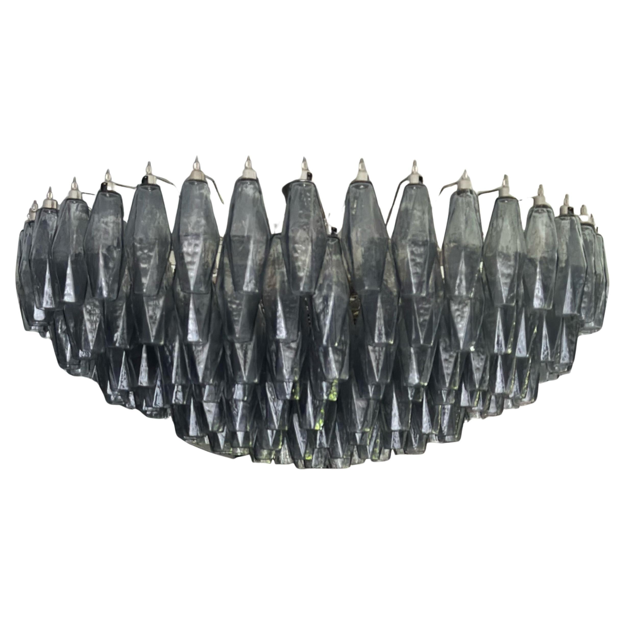 Large Dramatic Smoked Grey Murano Chandelier in the style of Carlo Scarpa.