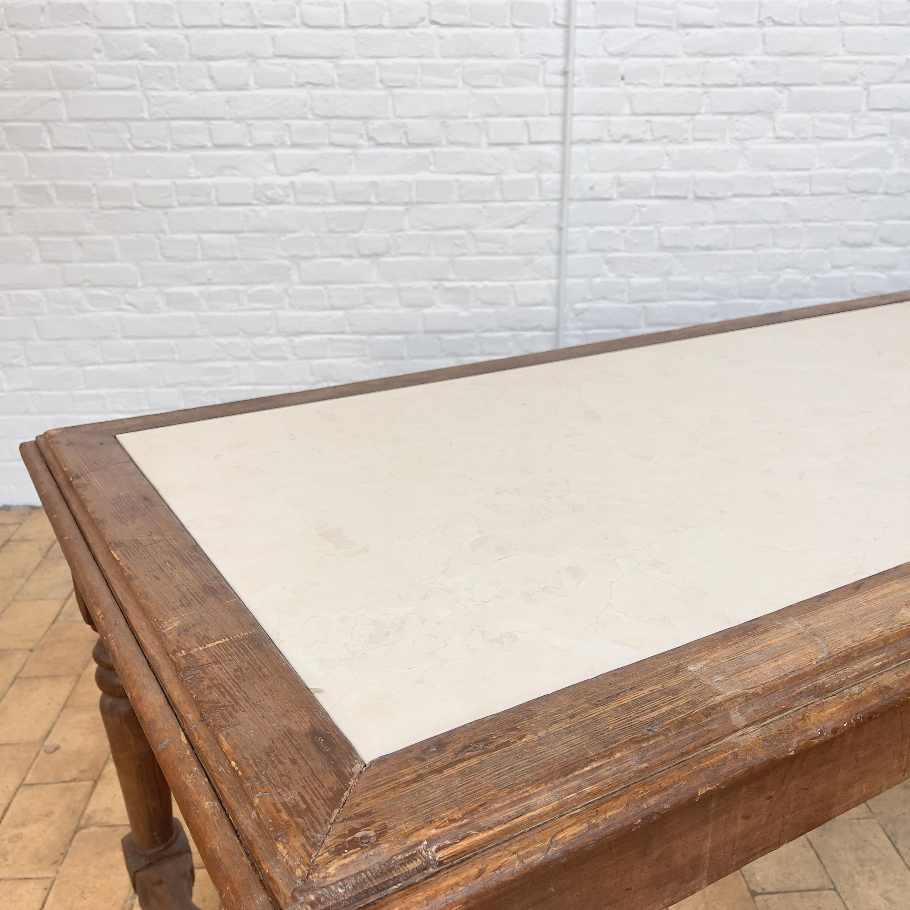 Mid-20th Century Large Drapery Table in Wood and Natural Stone For Sale