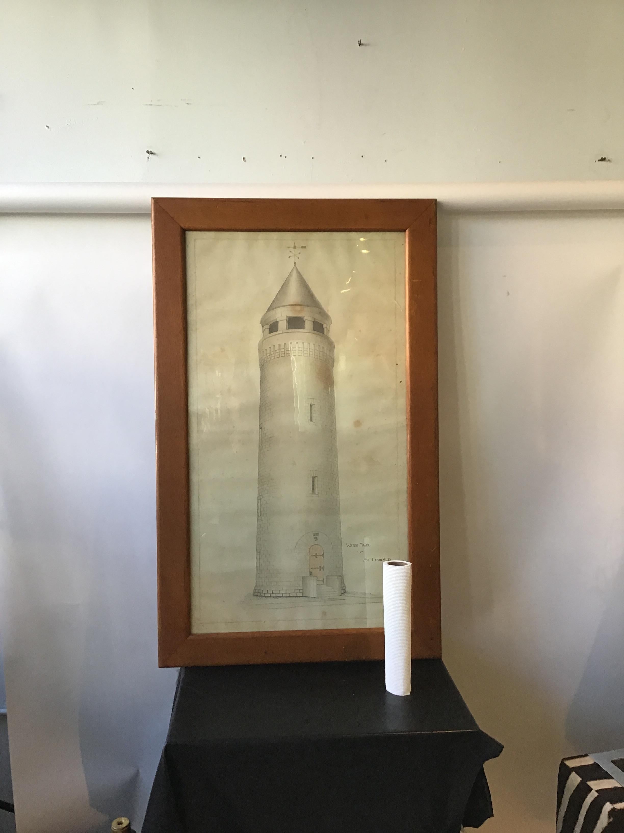 Große Zeichnung des Wasserturms in Fort Ethan Allen im Zustand „Gut“ im Angebot in Tarrytown, NY