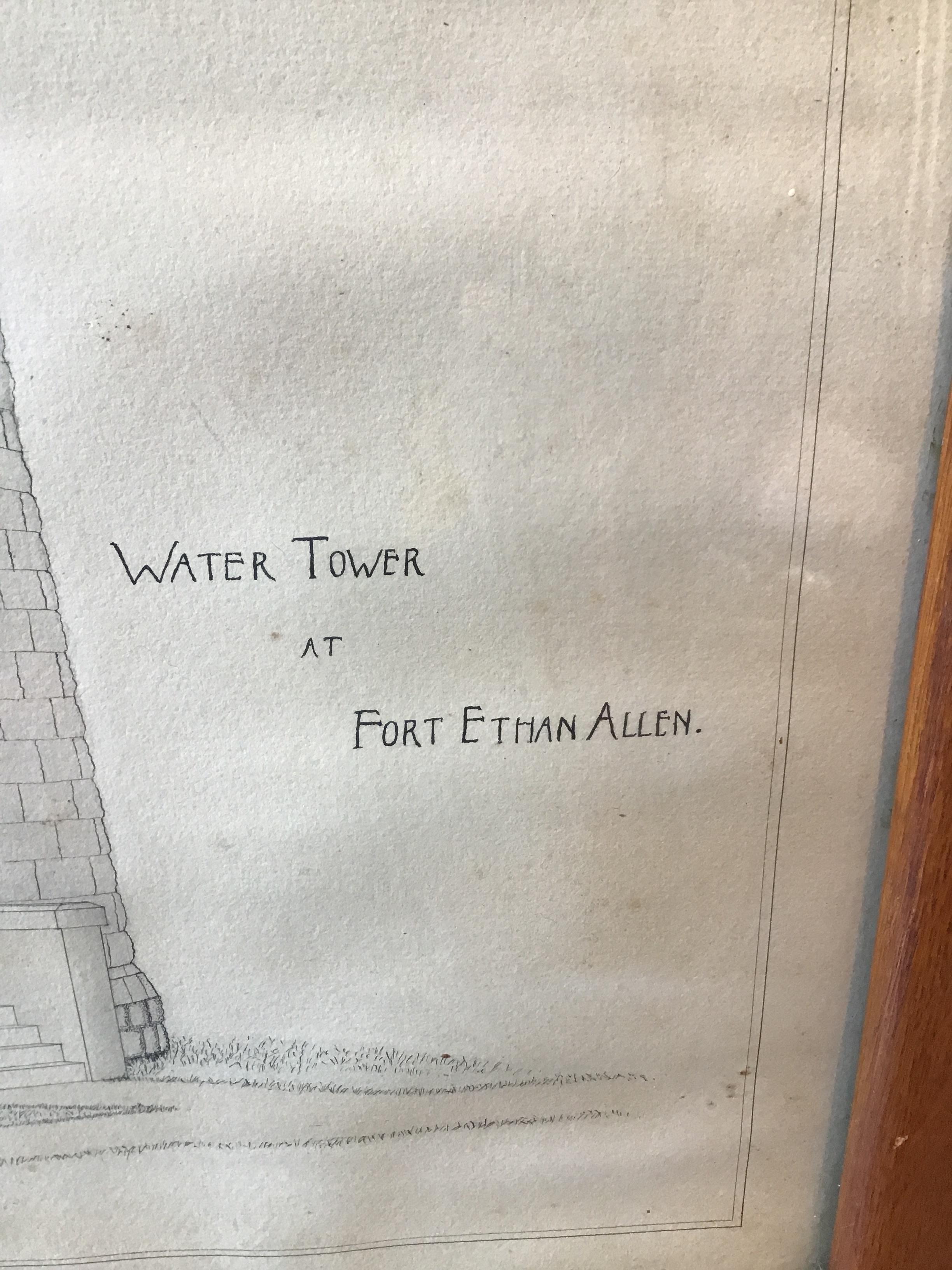 Große Zeichnung des Wasserturms in Fort Ethan Allen (Mitte des 20. Jahrhunderts) im Angebot