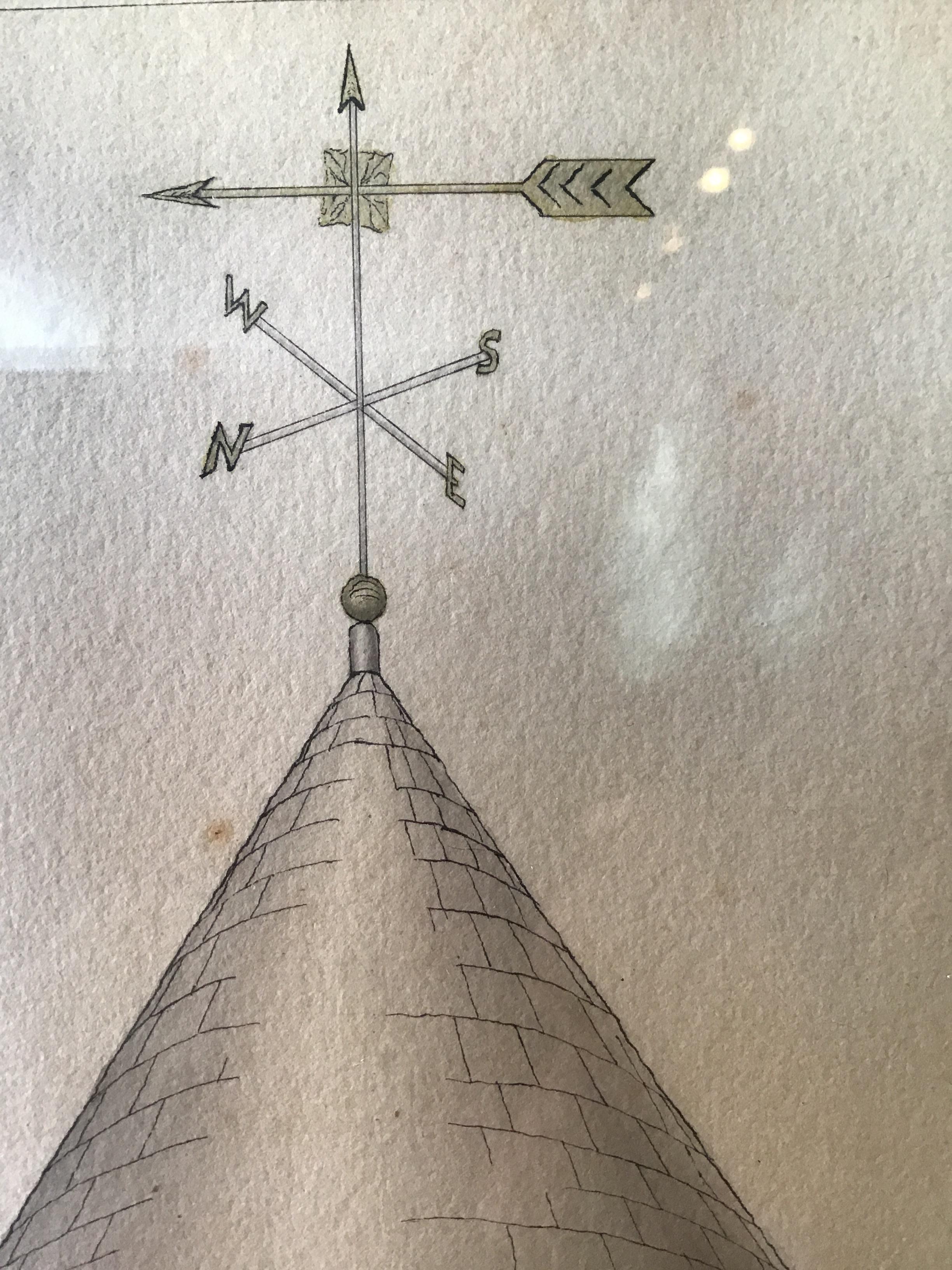 Große Zeichnung des Wasserturms in Fort Ethan Allen im Angebot 1