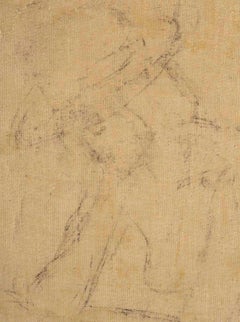 Large Drawing on Canvas by Evelyne Luez, Depicting a Young Woman Wearing a Hat.