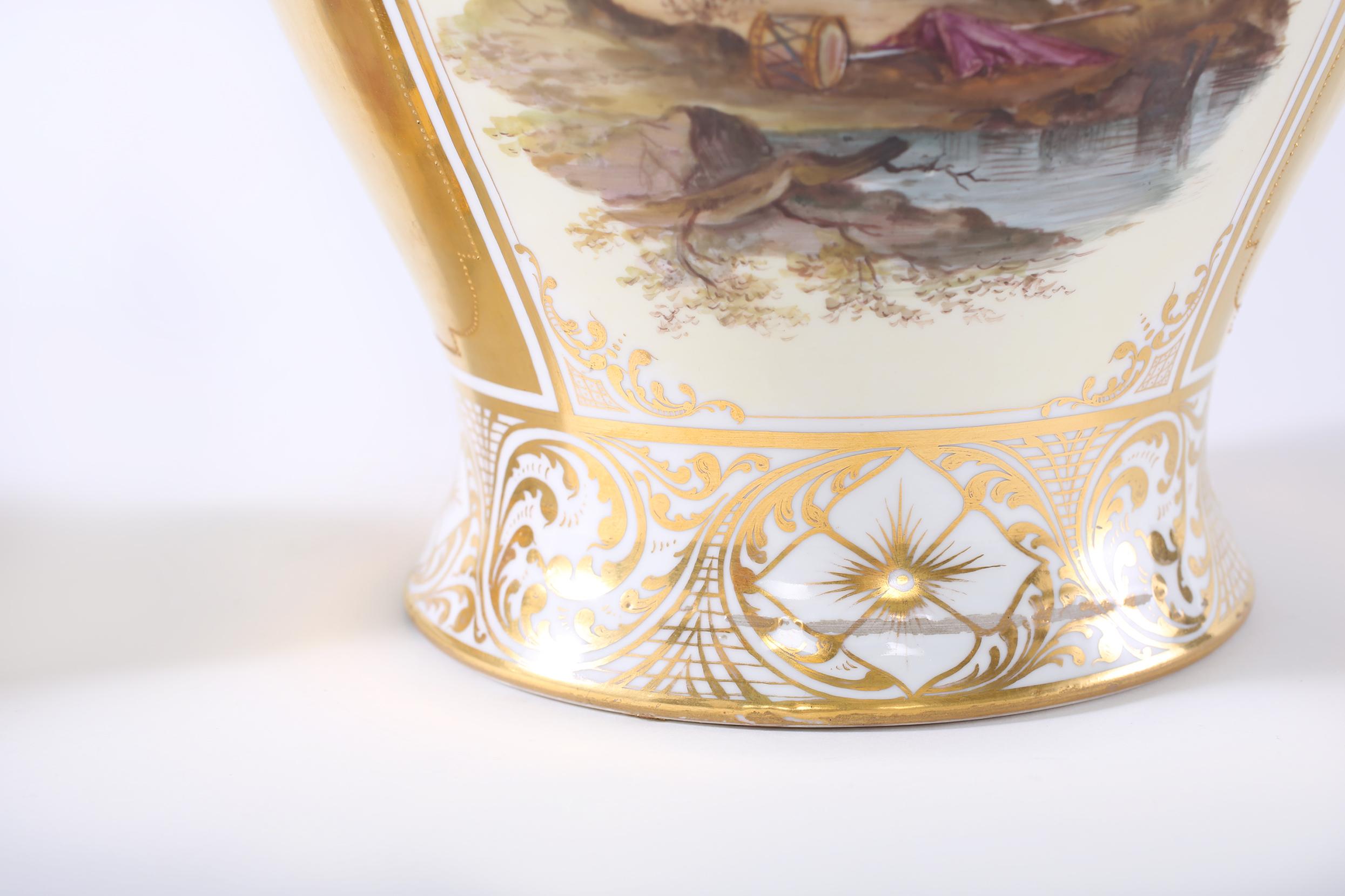 Large Dresden Gilt Porcelain Covered Decorative Urn For Sale 4