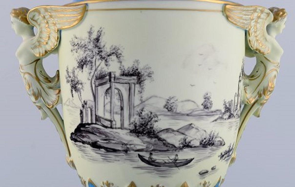 Hand-Painted Large Dresden Ornamental Vase in Hand Painted Porcelain with Classicist Scenes For Sale
