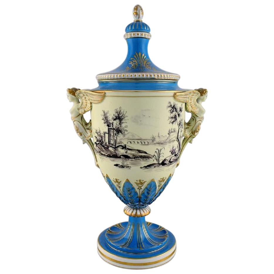 Large Dresden Ornamental Vase in Hand Painted Porcelain with Classicist Scenes