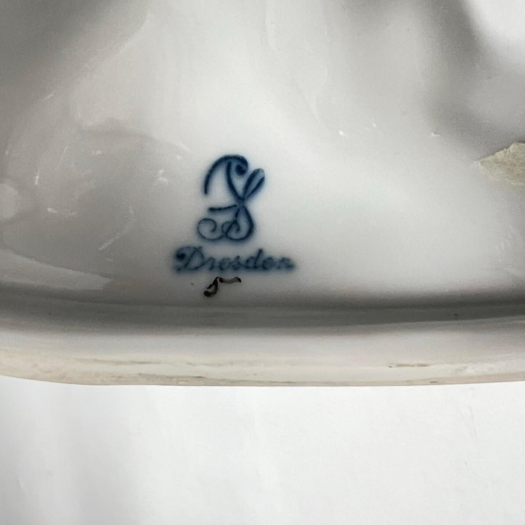Très grande figurine en porcelaine d'un ara (ou perroquet) de la firme de Dresde de  Sächsische Porzellan-Manufaktur Dresden GmbH, alias Saxon Porcelain Manufactory in Dresden Ltd.   en excellent état. 
 Signé avec la marque bleue sous glaçure SP