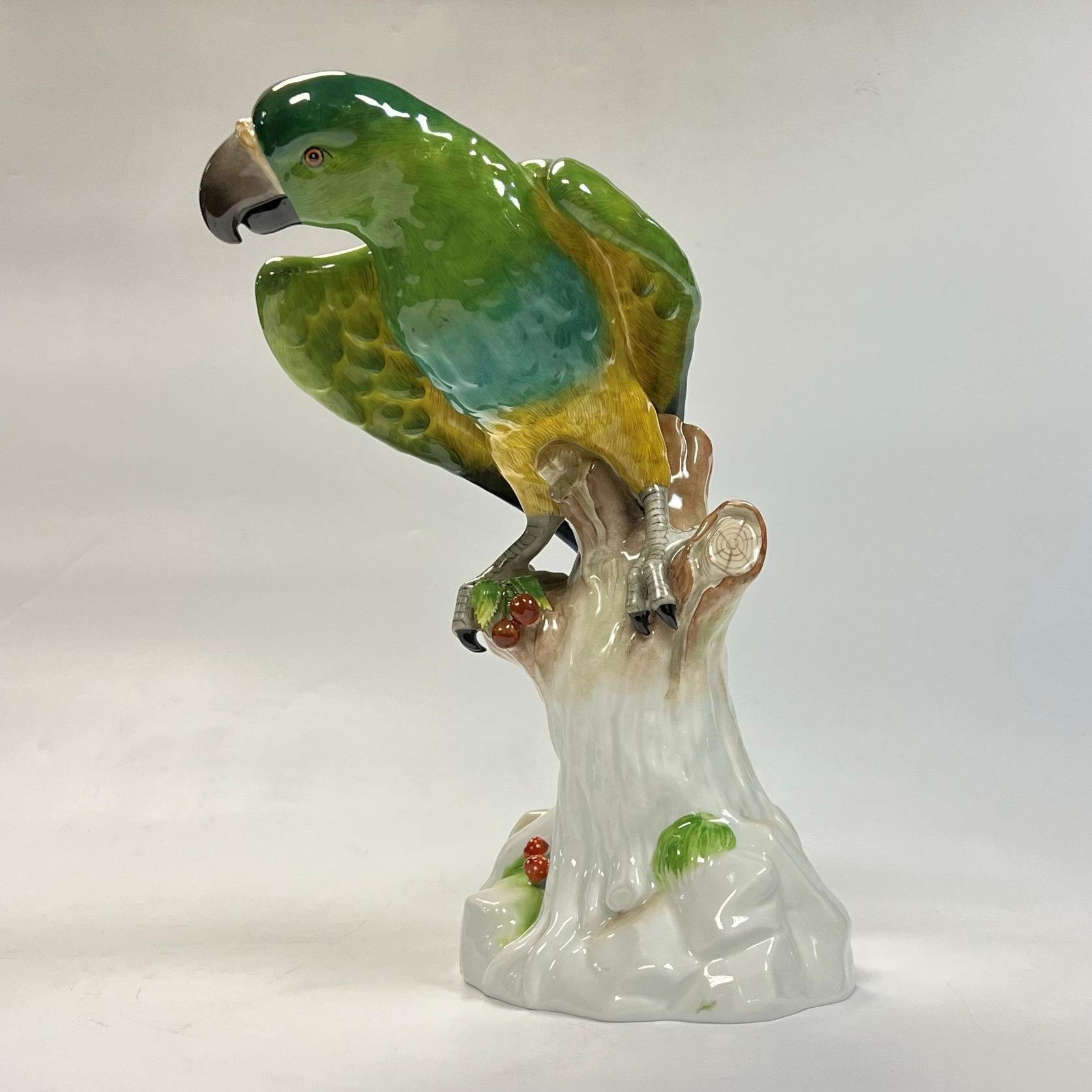 20ième siècle Grande Figurine Macaw en Dresden Porcelain