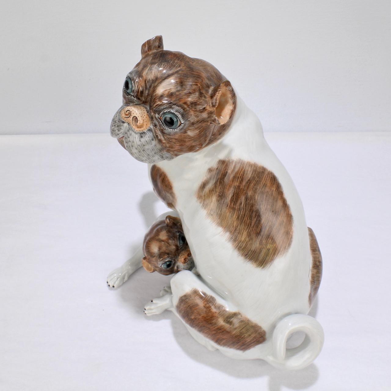 Large Dresden Porcelain Pug Dog Mother and Puppy Figurine or Model 4