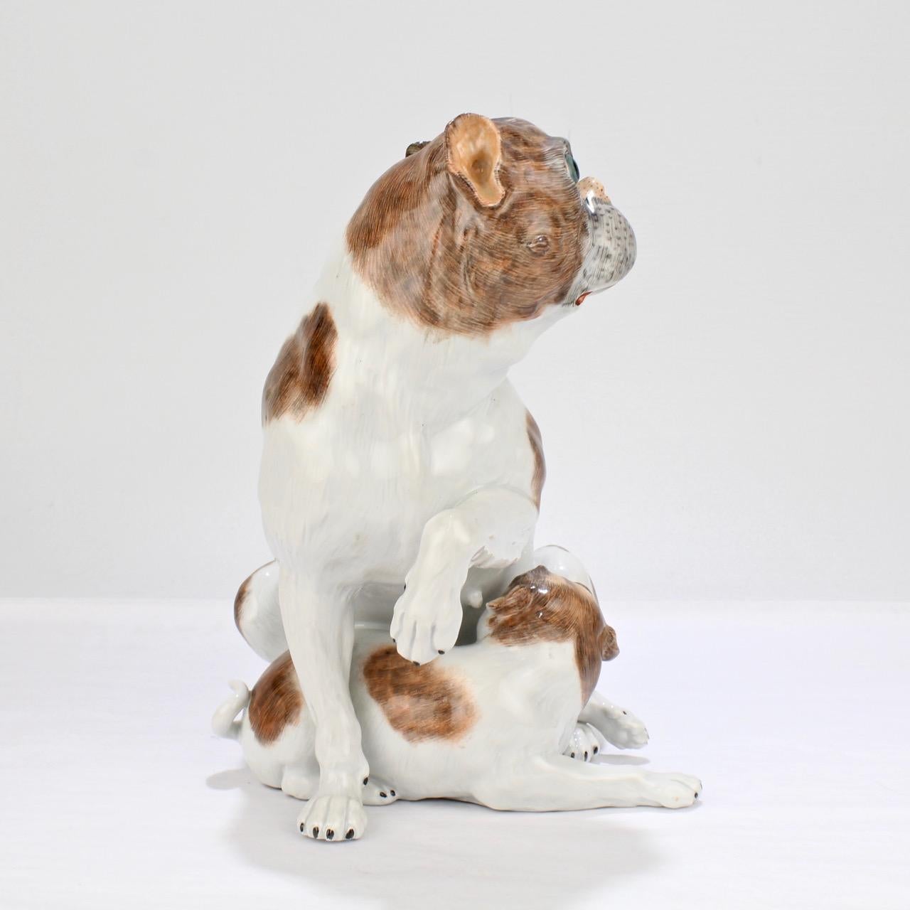 Large Dresden Porcelain Pug Dog Mother and Puppy Figurine or Model 2