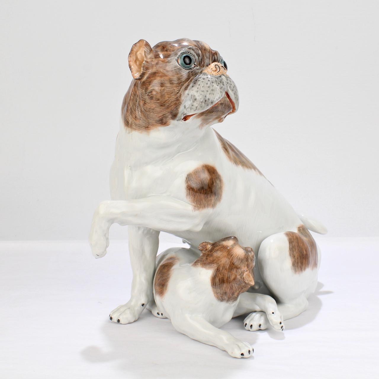Large Dresden Porcelain Pug Dog Mother and Puppy Figurine or Model 3