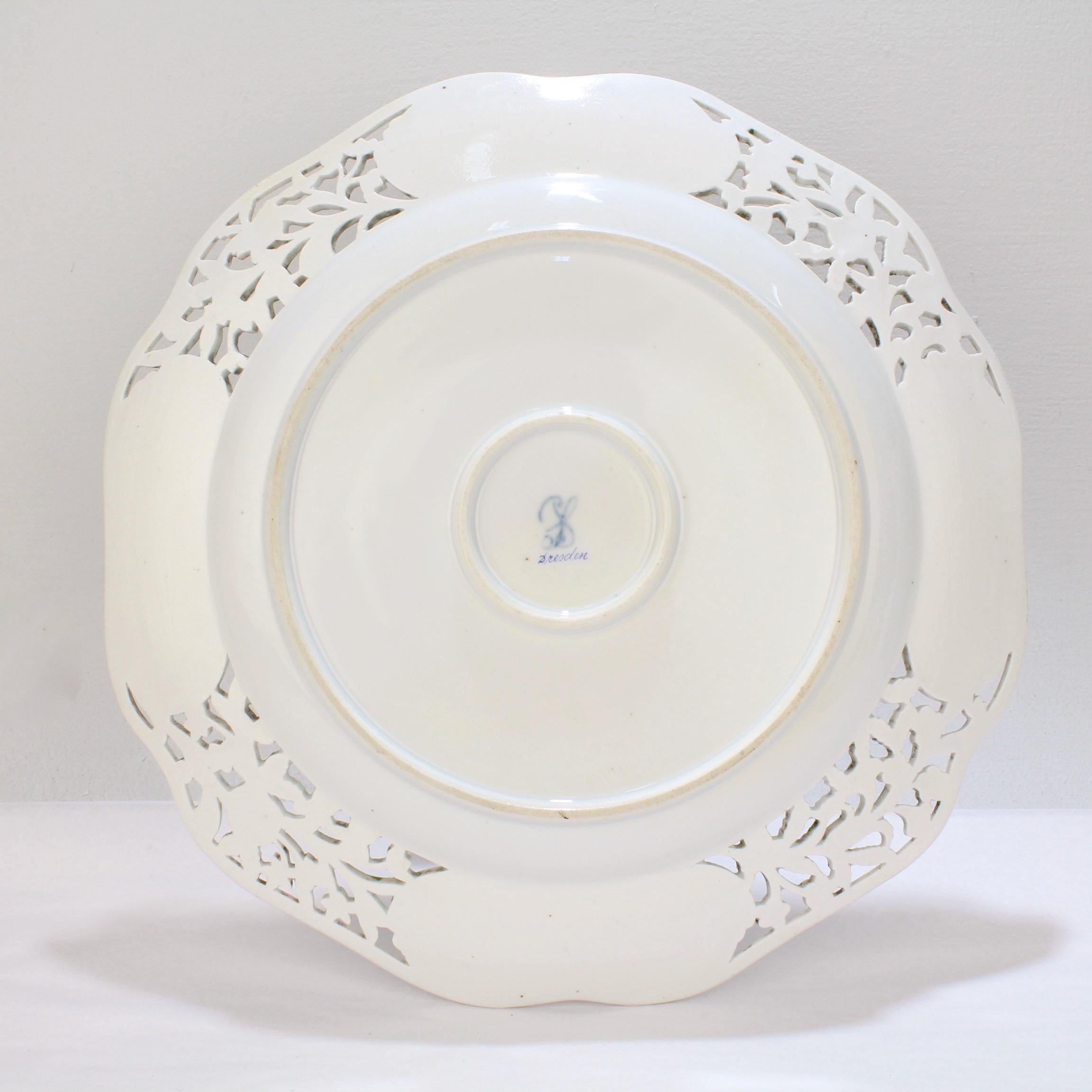 Large Dresden Potschnappel Porcelain Charger / Wall Plate with Deutsche Blumen 3