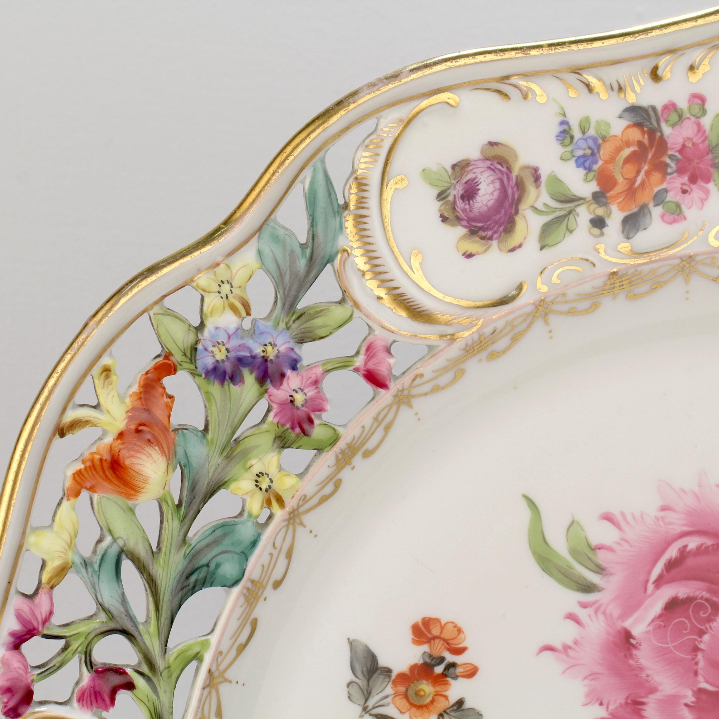 Large Dresden Potschnappel Porcelain Charger / Wall Plate with Deutsche Blumen In Good Condition In Philadelphia, PA
