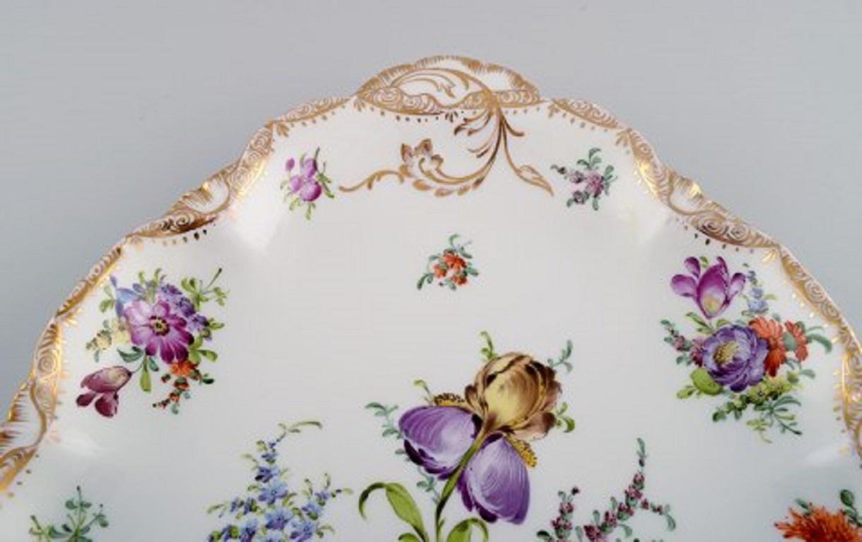 German Large Dresden Serving Dish in Hand Painted Porcelain with Floral Motifs