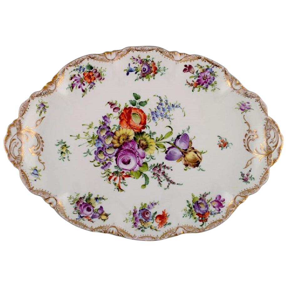 Large Dresden Serving Dish in Hand Painted Porcelain with Floral Motifs