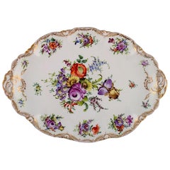 Large Dresden Serving Dish in Hand Painted Porcelain with Floral Motifs