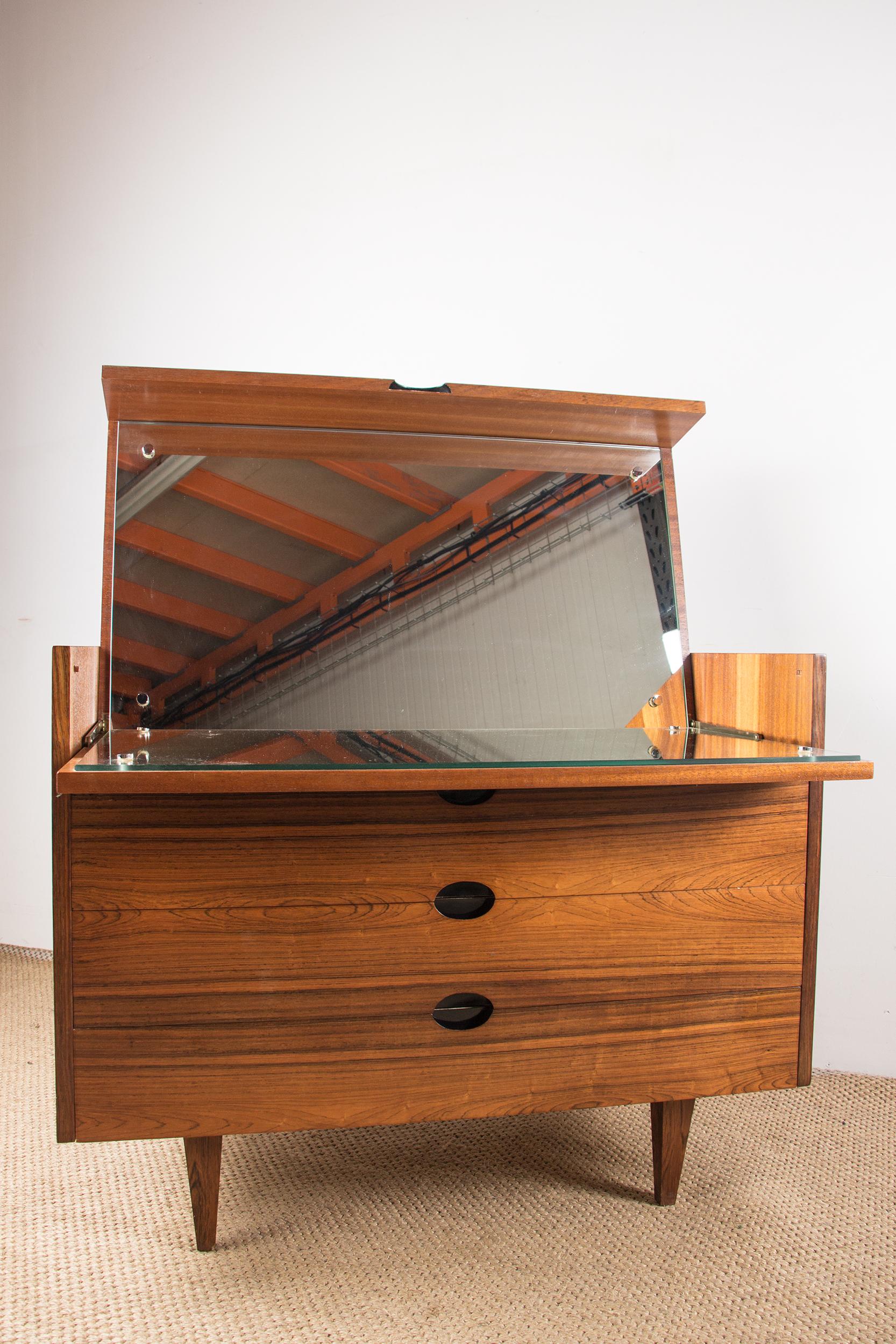 Large Dressing Table, Chest of Drawers in Rio Rosewood, Joseph André Motte 1960 For Sale 1