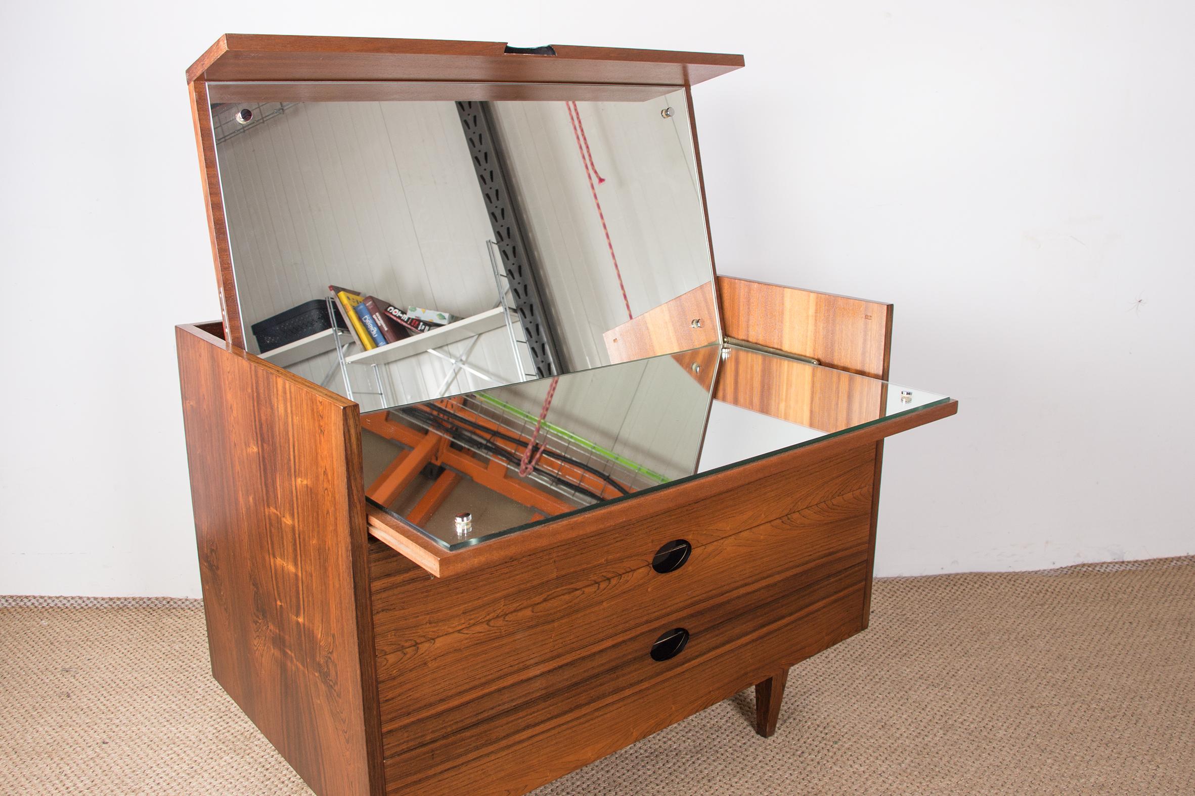 Large Dressing Table, Chest of Drawers in Rio Rosewood, Joseph André Motte 1960 For Sale 3