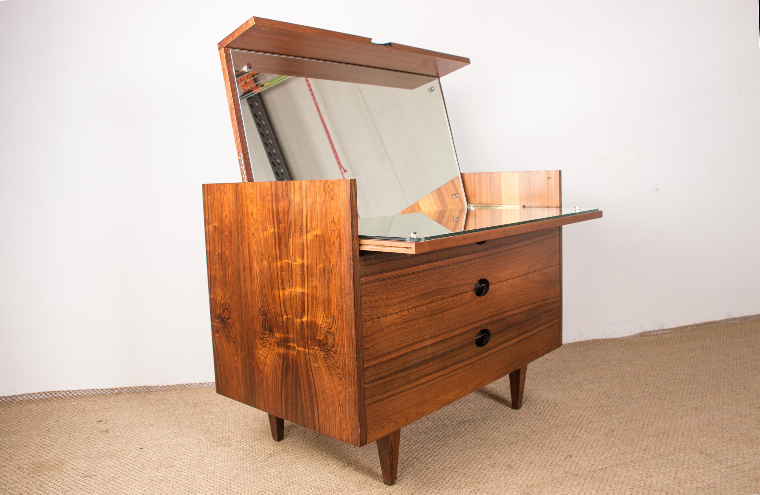 Large Dressing Table, Chest of Drawers in Rio Rosewood, Joseph André Motte 1960 For Sale 4