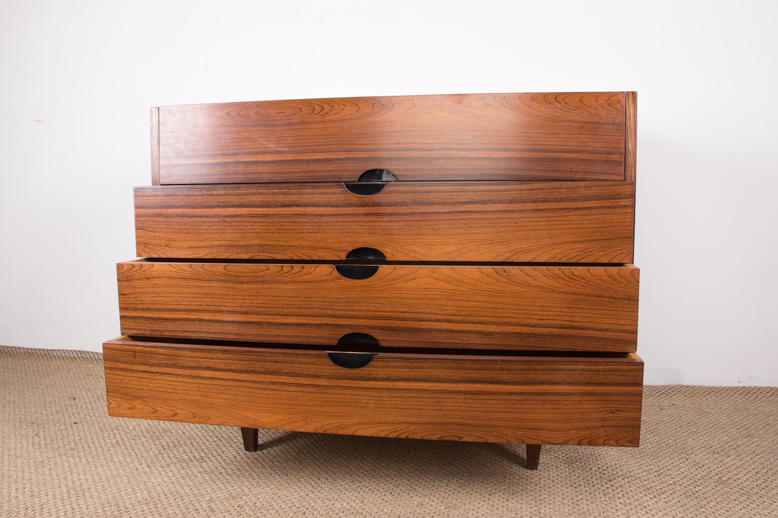 French Large Dressing Table, Chest of Drawers in Rio Rosewood, Joseph André Motte 1960 For Sale