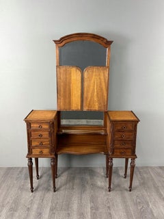 Large Dressing Table with Triptych Mirror, Louis XVI Style, 20th Century