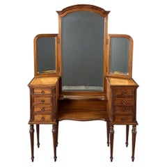 Large Dressing Table with Triptych Mirror, Louis XVI Style, 20th Century