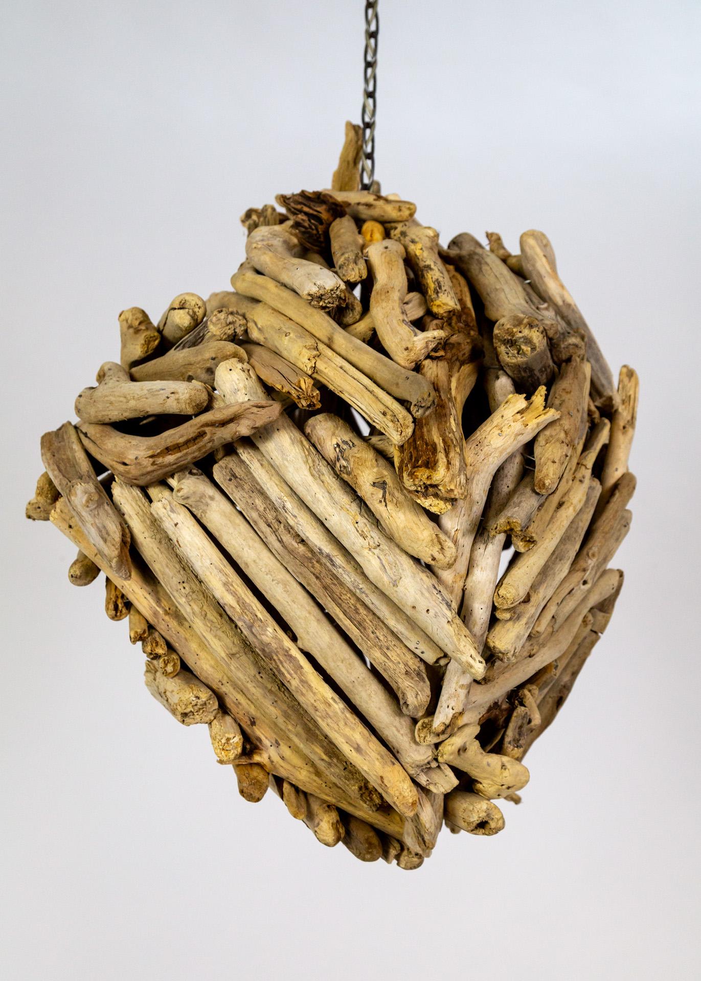 Lámpara colgante grande de madera de deriva Metal en venta