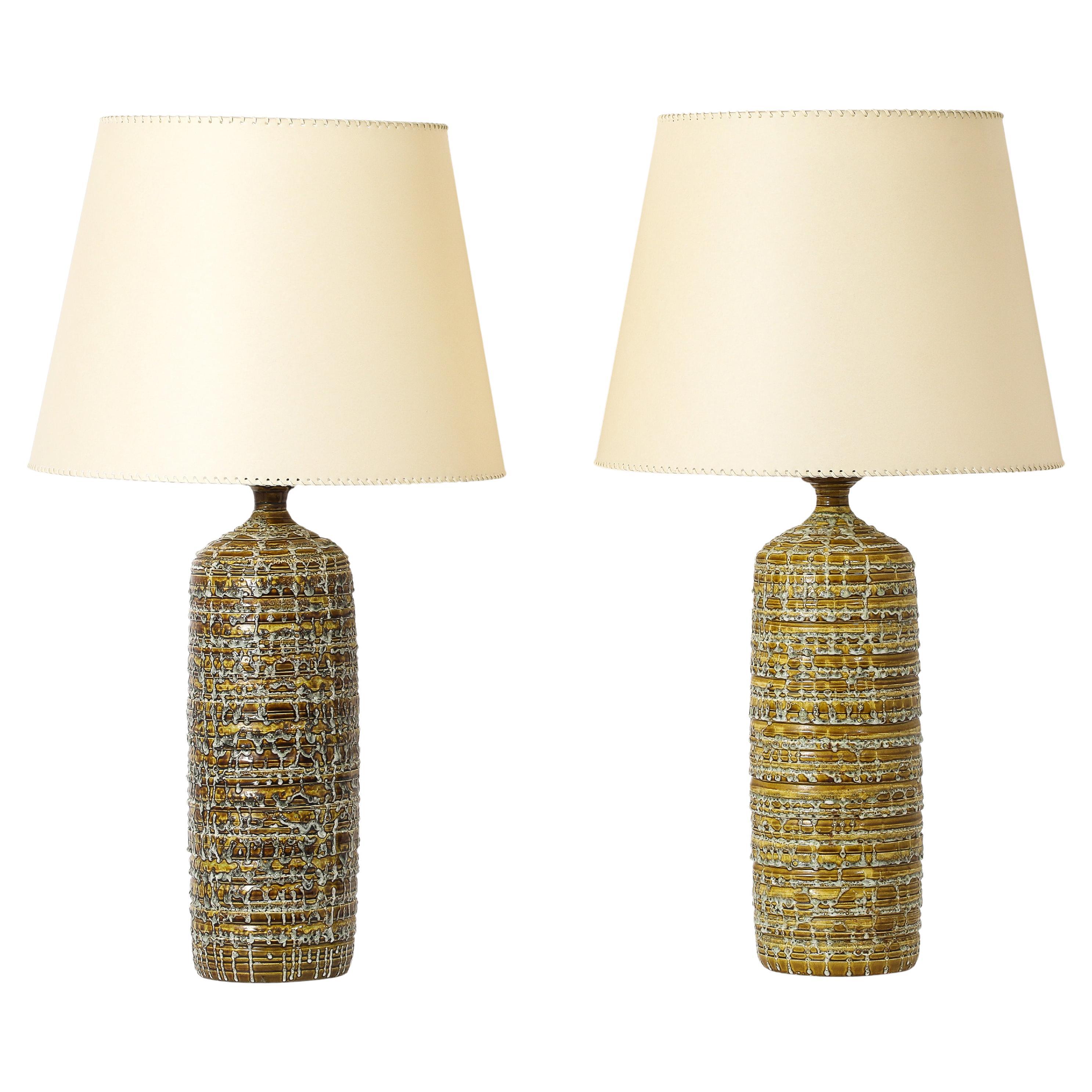 Large Drip Glaze Ceramic Lamps, USA 1960
s For Sale