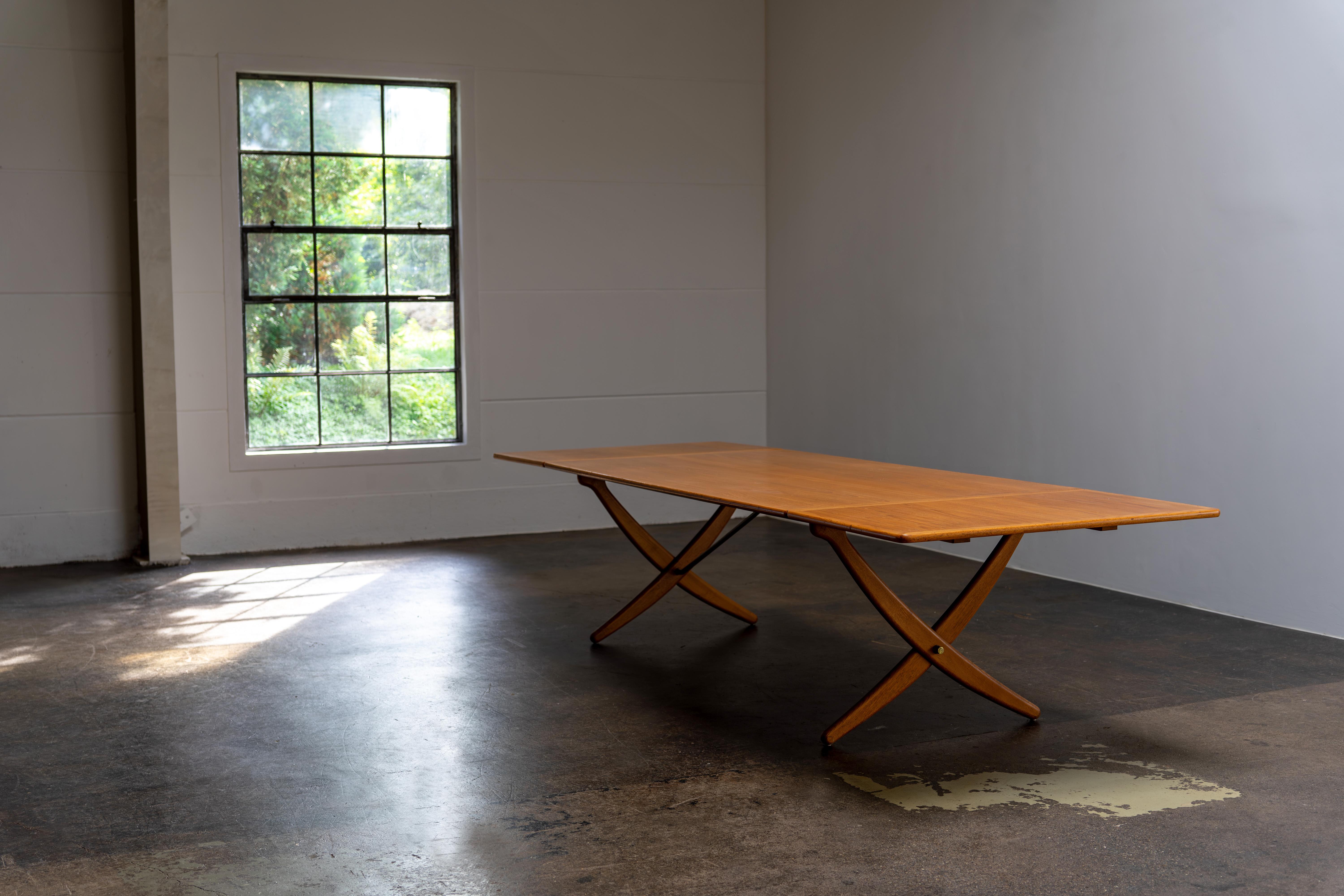 Large Drop Leaf Oak Teak Dining Table AT-314 by Hans J. Wegner Denmark, 1960s 2