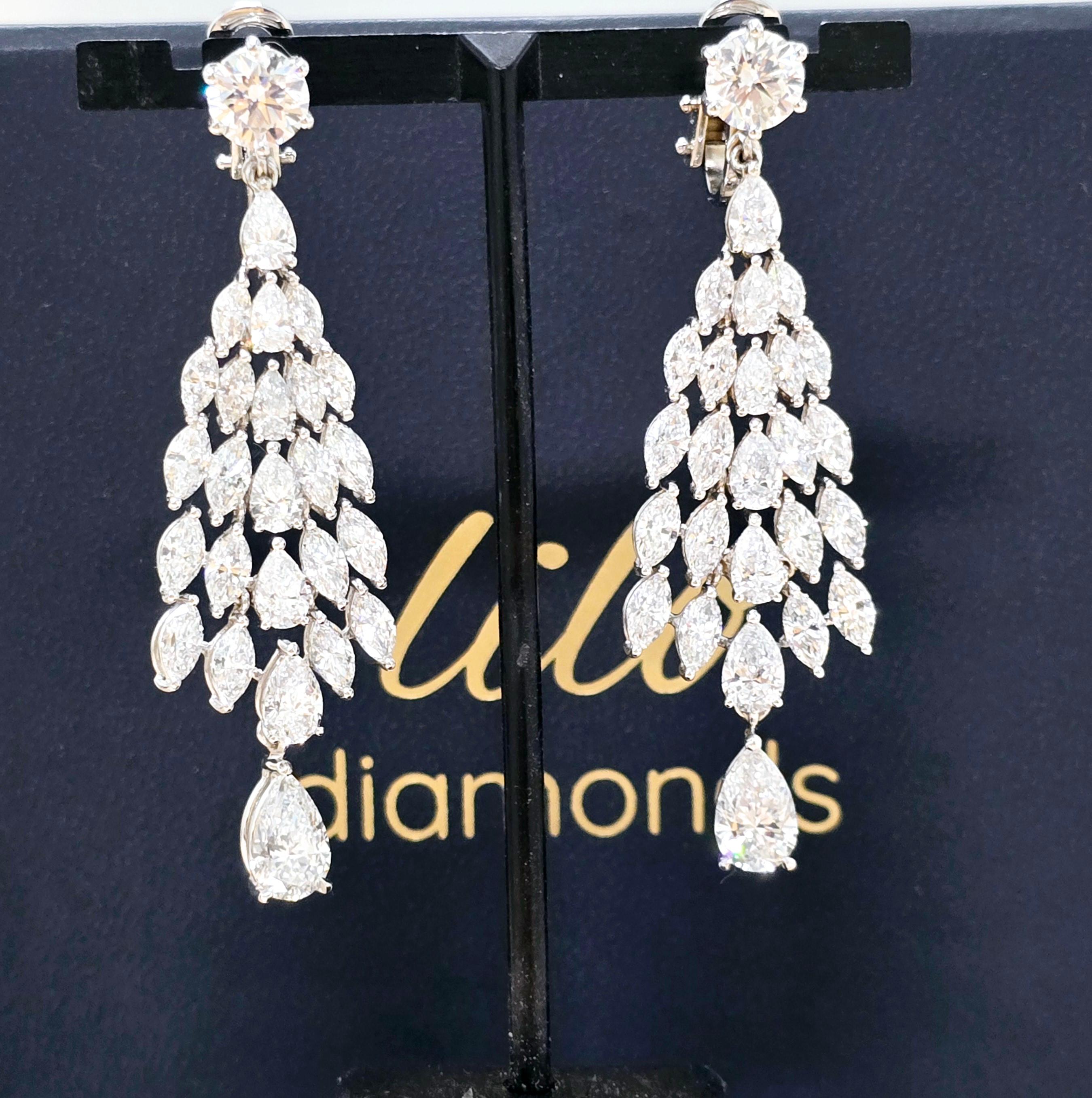 Round Cut Large Drop Natural Diamond Earrings Women, White Gold, Wedding Diamond Earrings For Sale