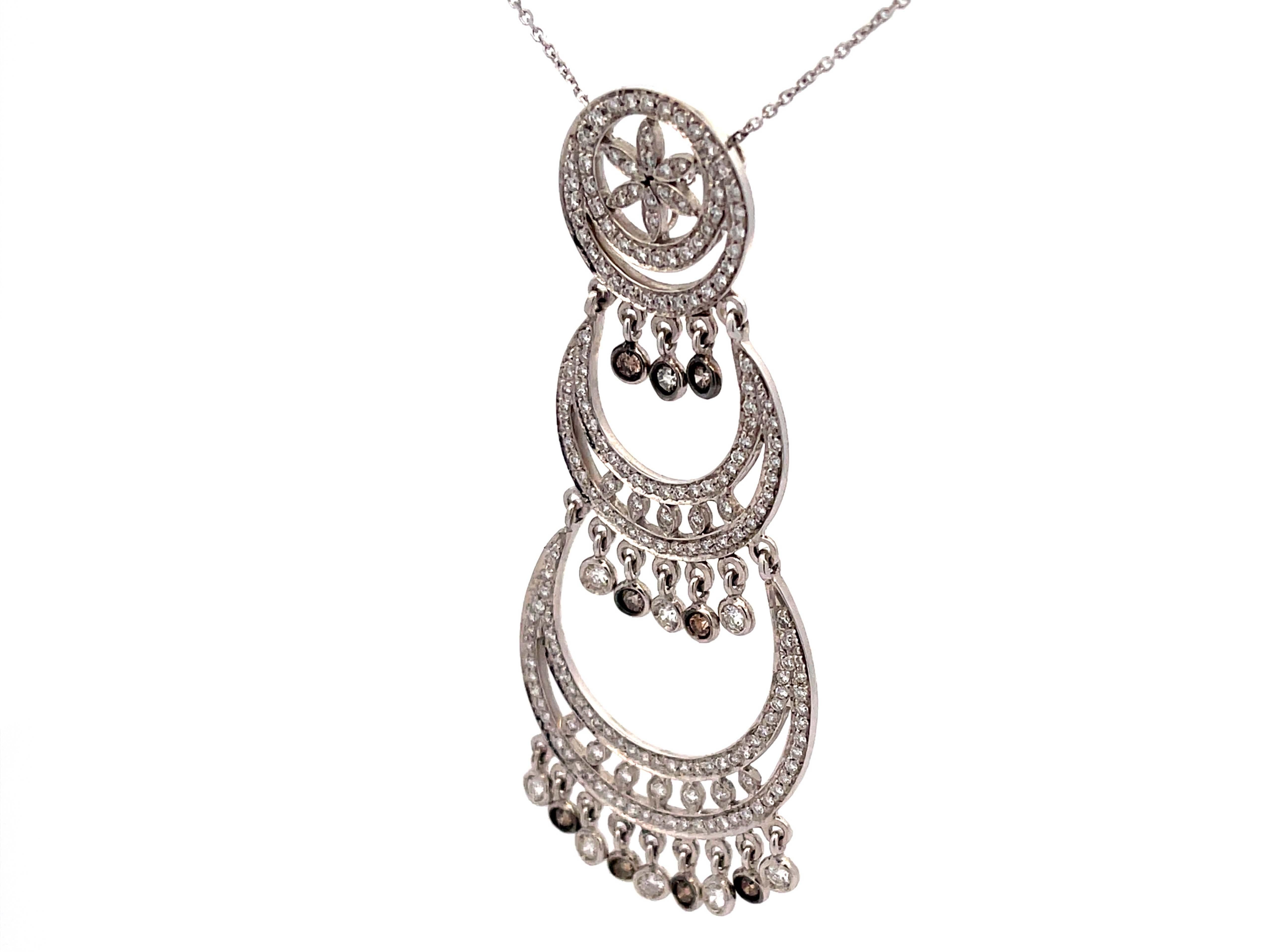 Brilliant Cut Large Drop Pendant with White and Chocolate Diamonds in 18k White Gold For Sale