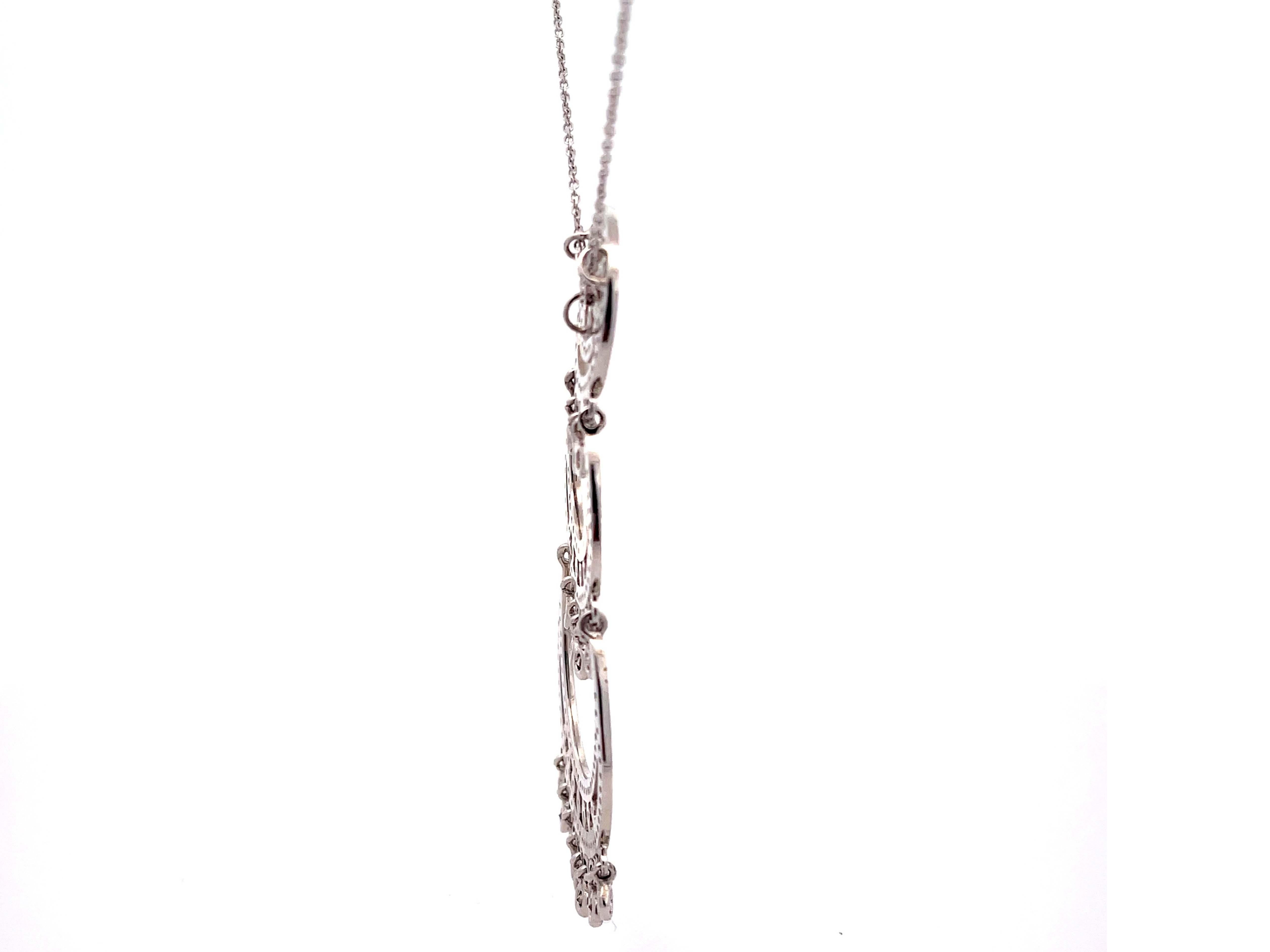 Women's Large Drop Pendant with White and Chocolate Diamonds in 18k White Gold For Sale