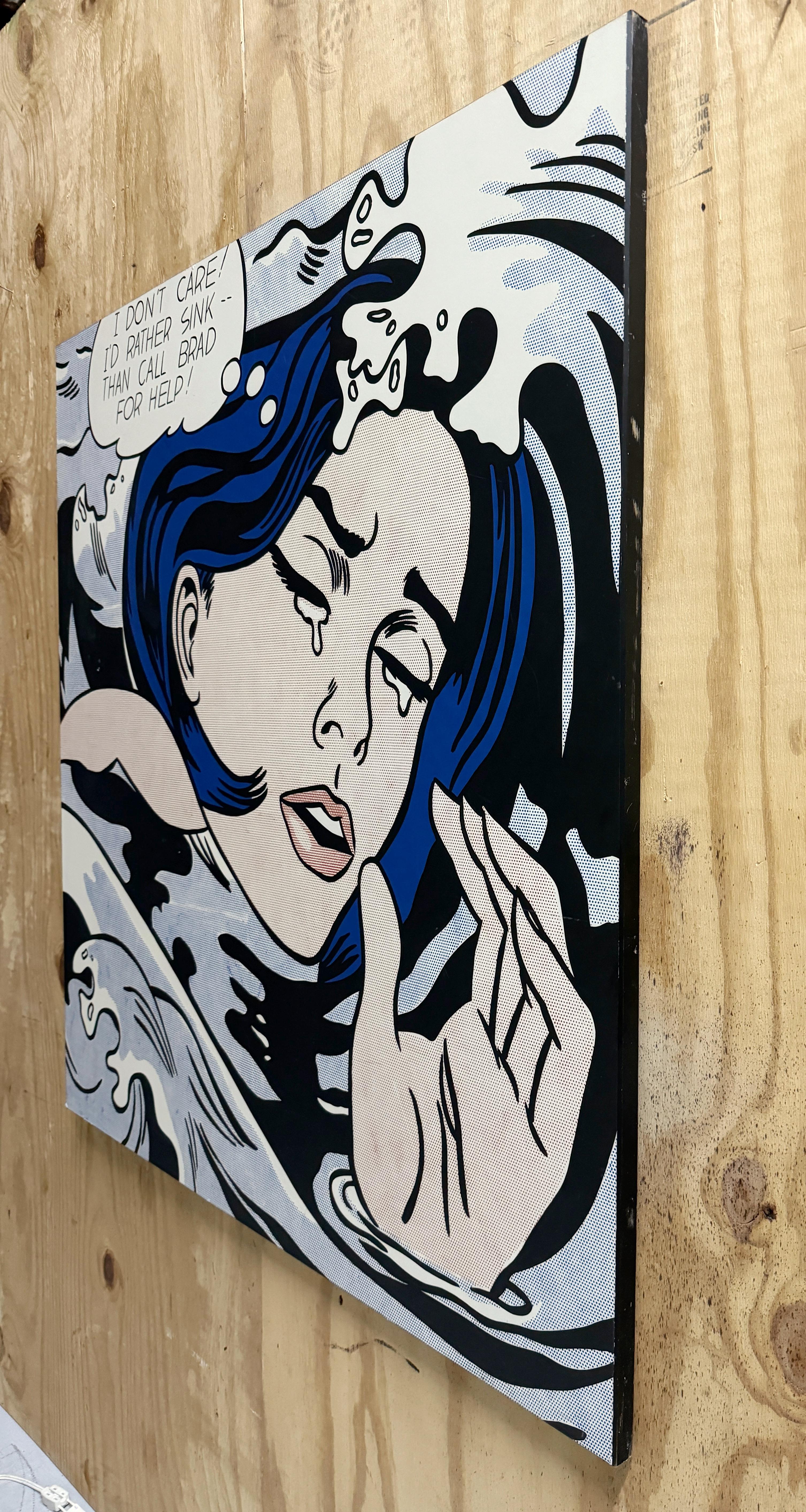 American Large 'Drowning Girl’ After Roy Lichtenstein Offset Lithograph Mounted On Panel For Sale