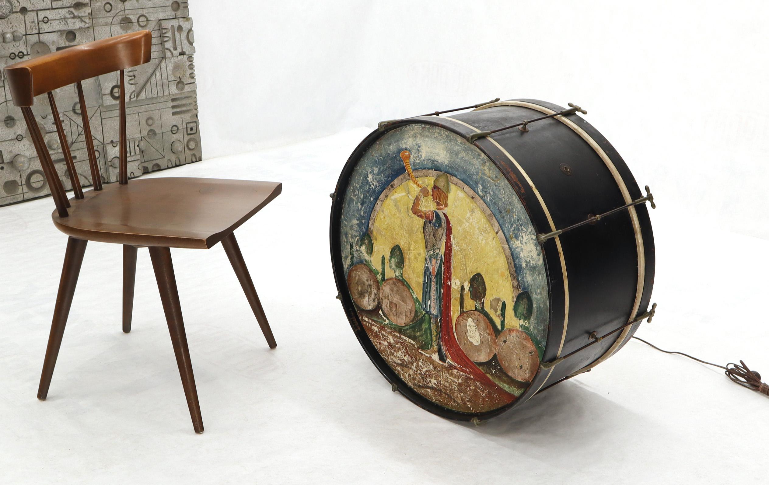 Mid-Century Modern Grand luminaire à tambour peint et converti en lampe en vente