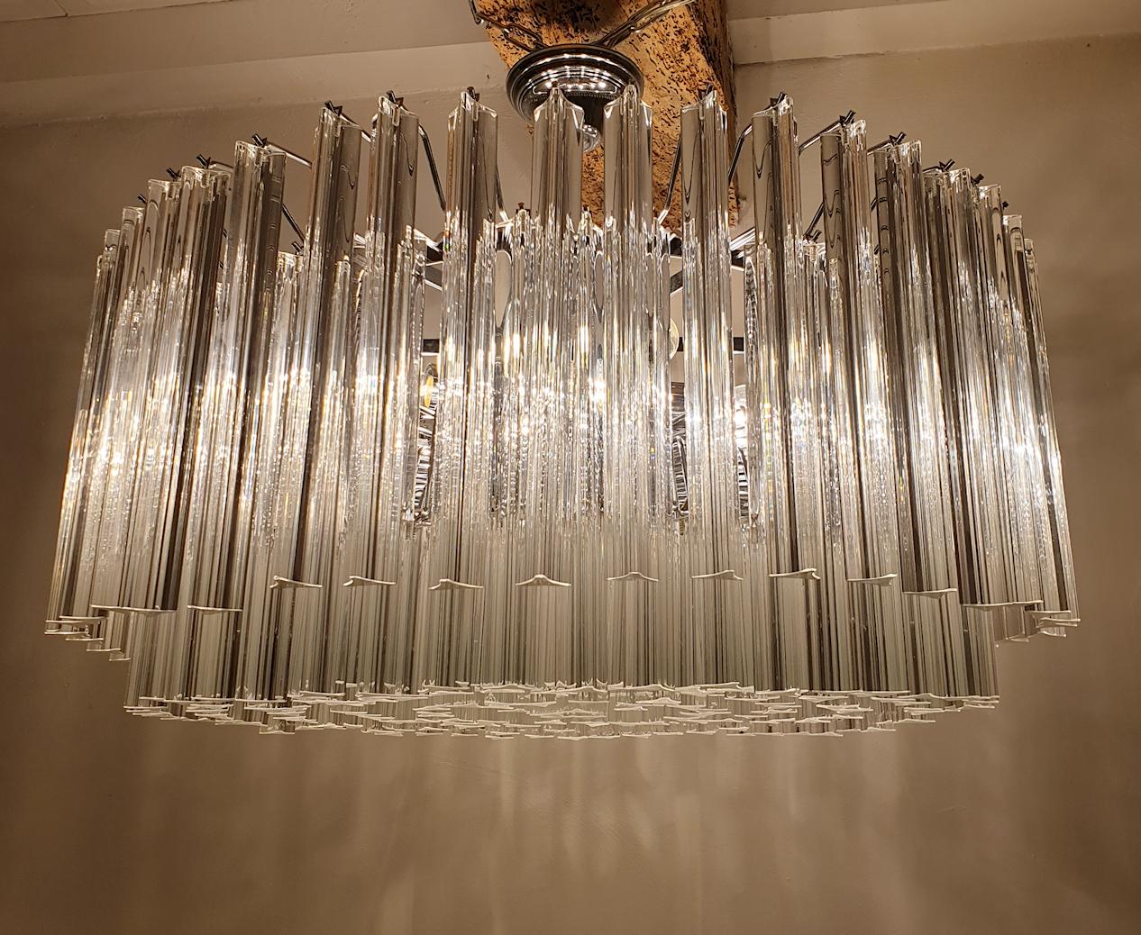 Large Mid Century Modern Murano Glass Flush Mount Chandelier by Venini 4