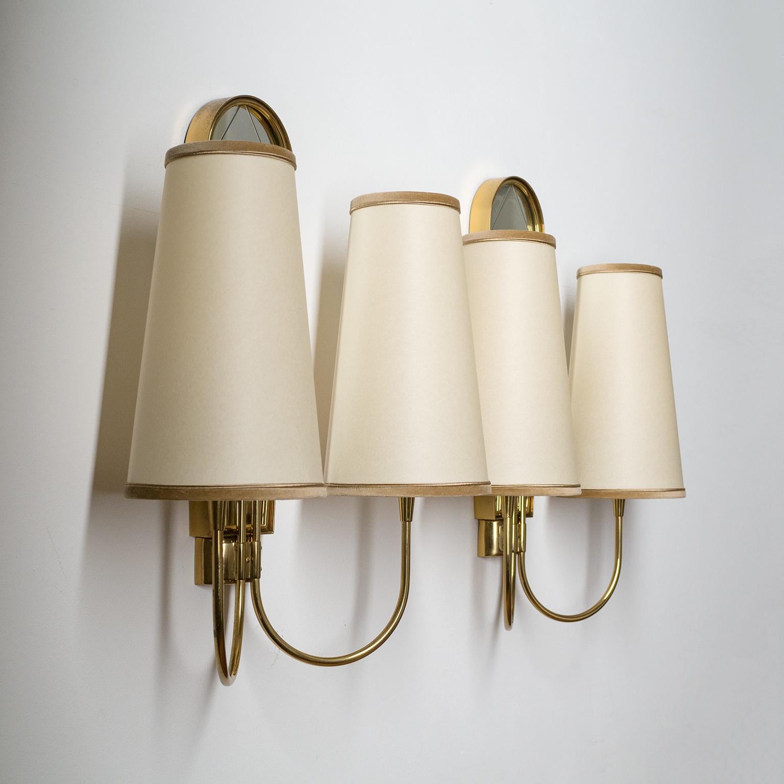Large Dual-Arm Brass Wall Lights, 1940s 4