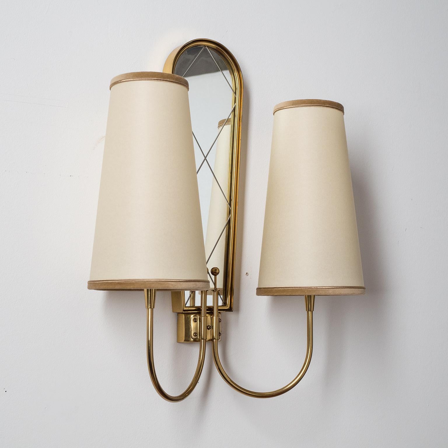 Large Dual-Arm Brass Wall Lights, 1940s 5