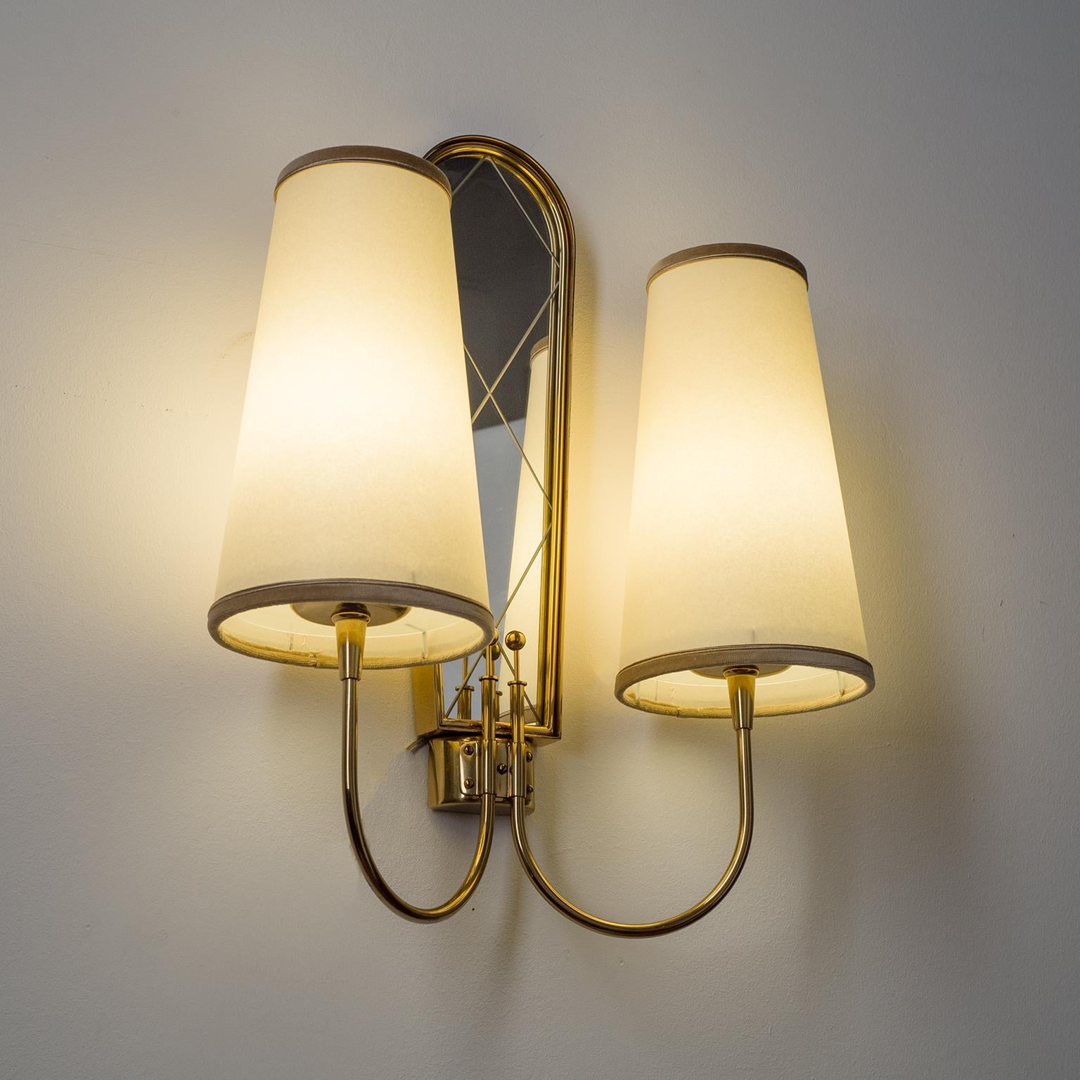 Large Dual-Arm Brass Wall Lights, 1940s 6