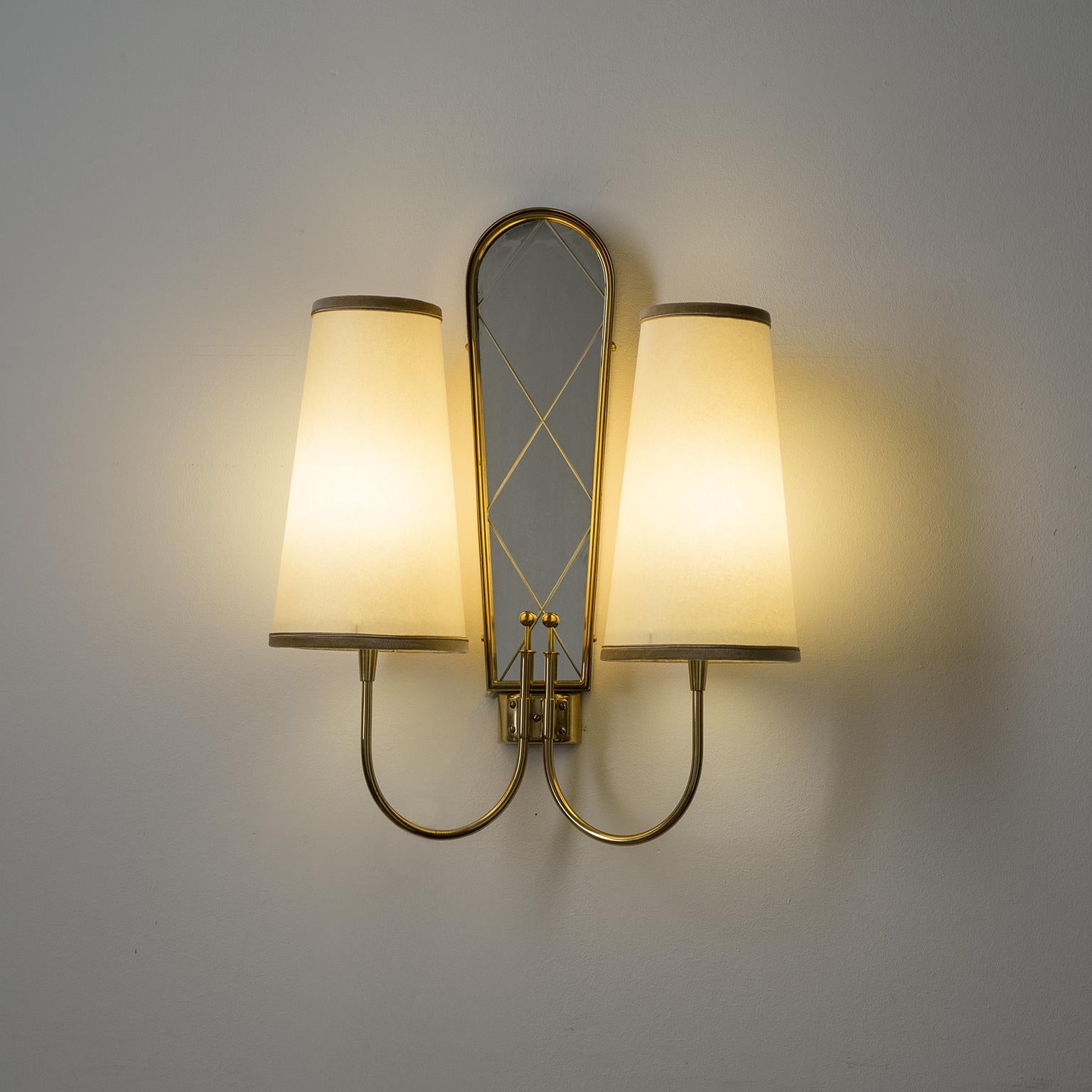 Large Dual-Arm Brass Wall Lights, 1940s 7
