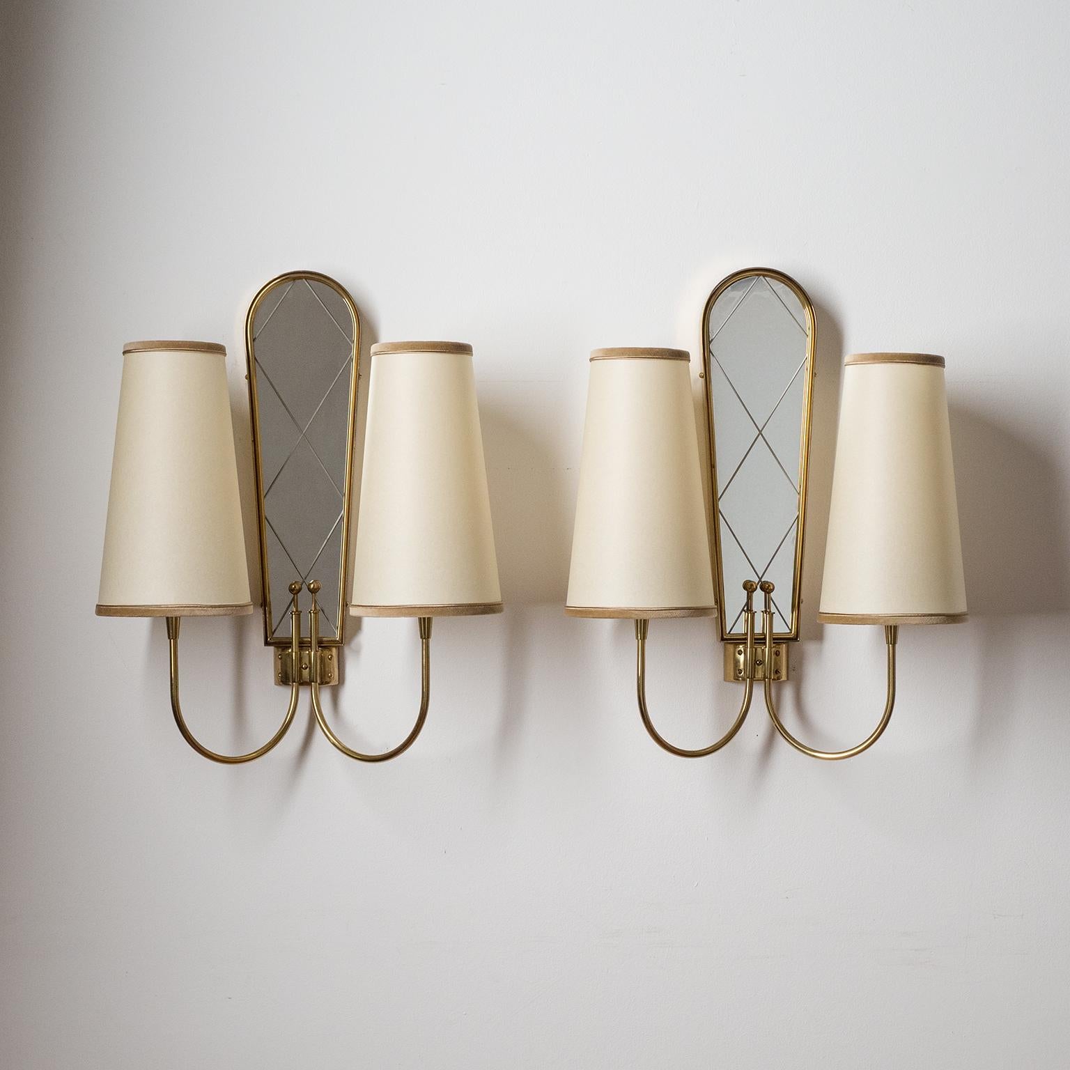 Large Dual-Arm Brass Wall Lights, 1940s 8
