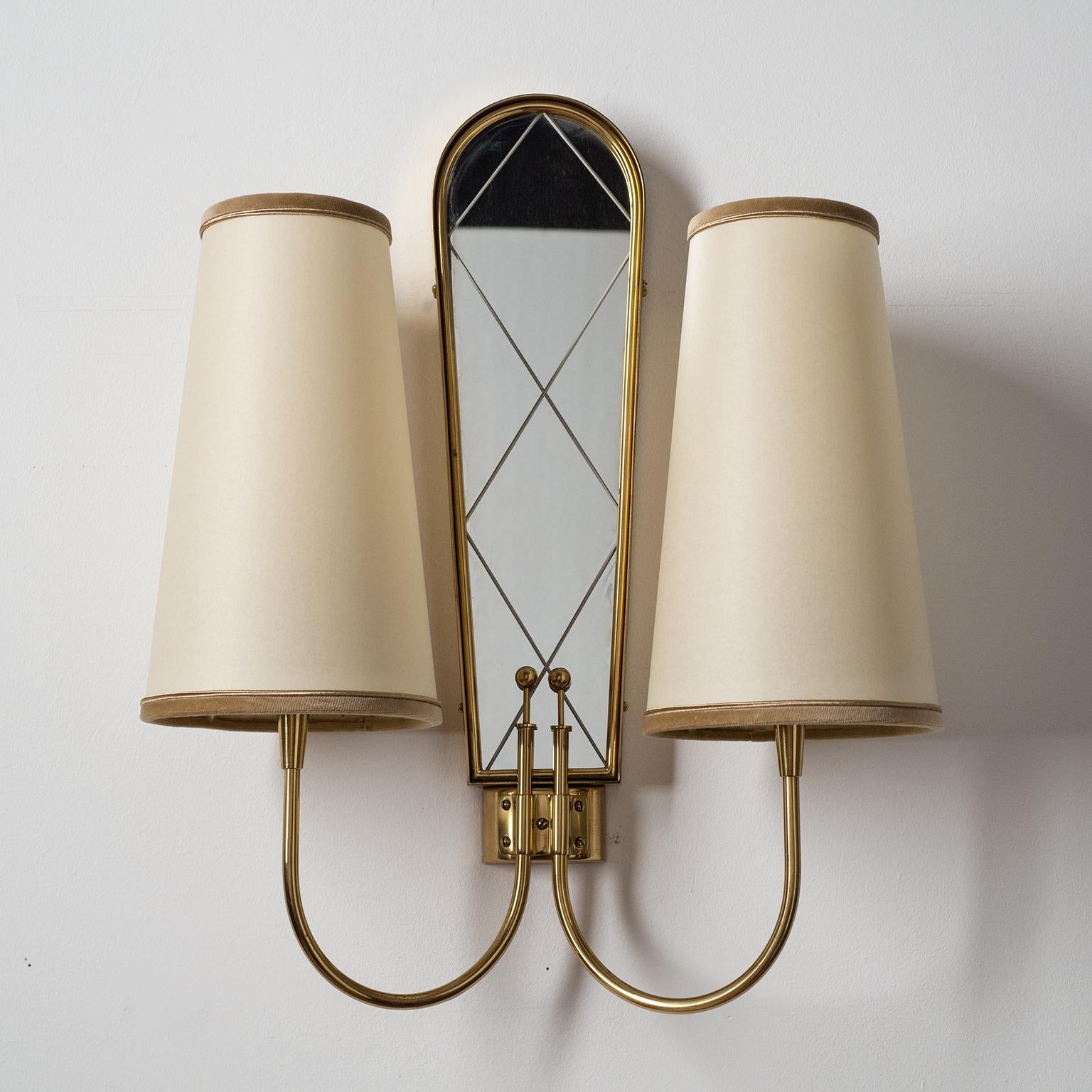 Mid-20th Century Large Dual-Arm Brass Wall Lights, 1940s