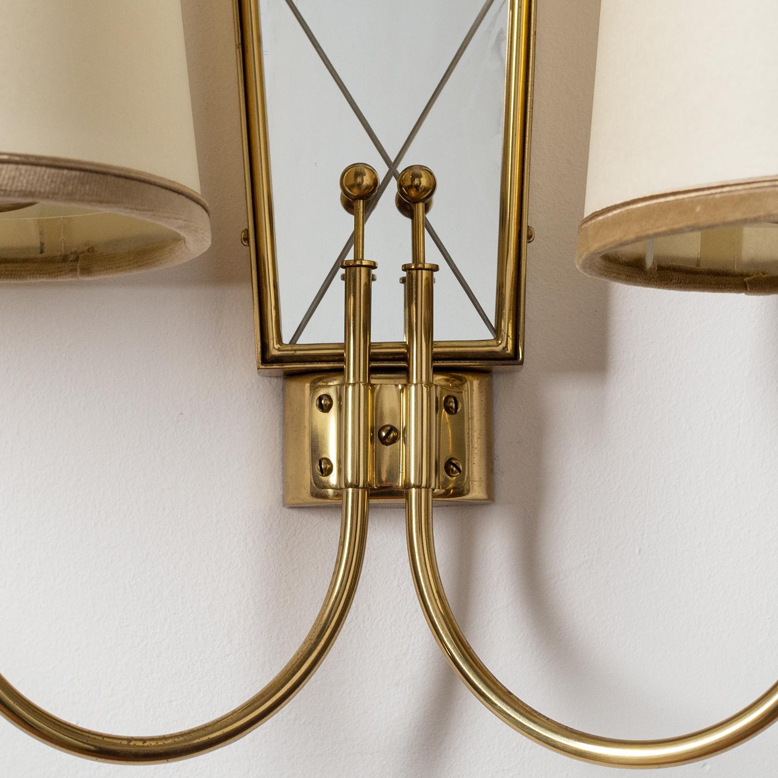 Mirror Large Dual-Arm Brass Wall Lights, 1940s