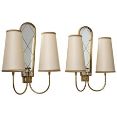 Large Dual-Arm Brass Wall Lights, 1940s
