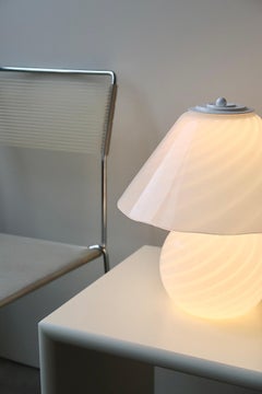 Large Dual Light 1970s Vintage Italian Murano White Swirl Mushroom Table Lamp