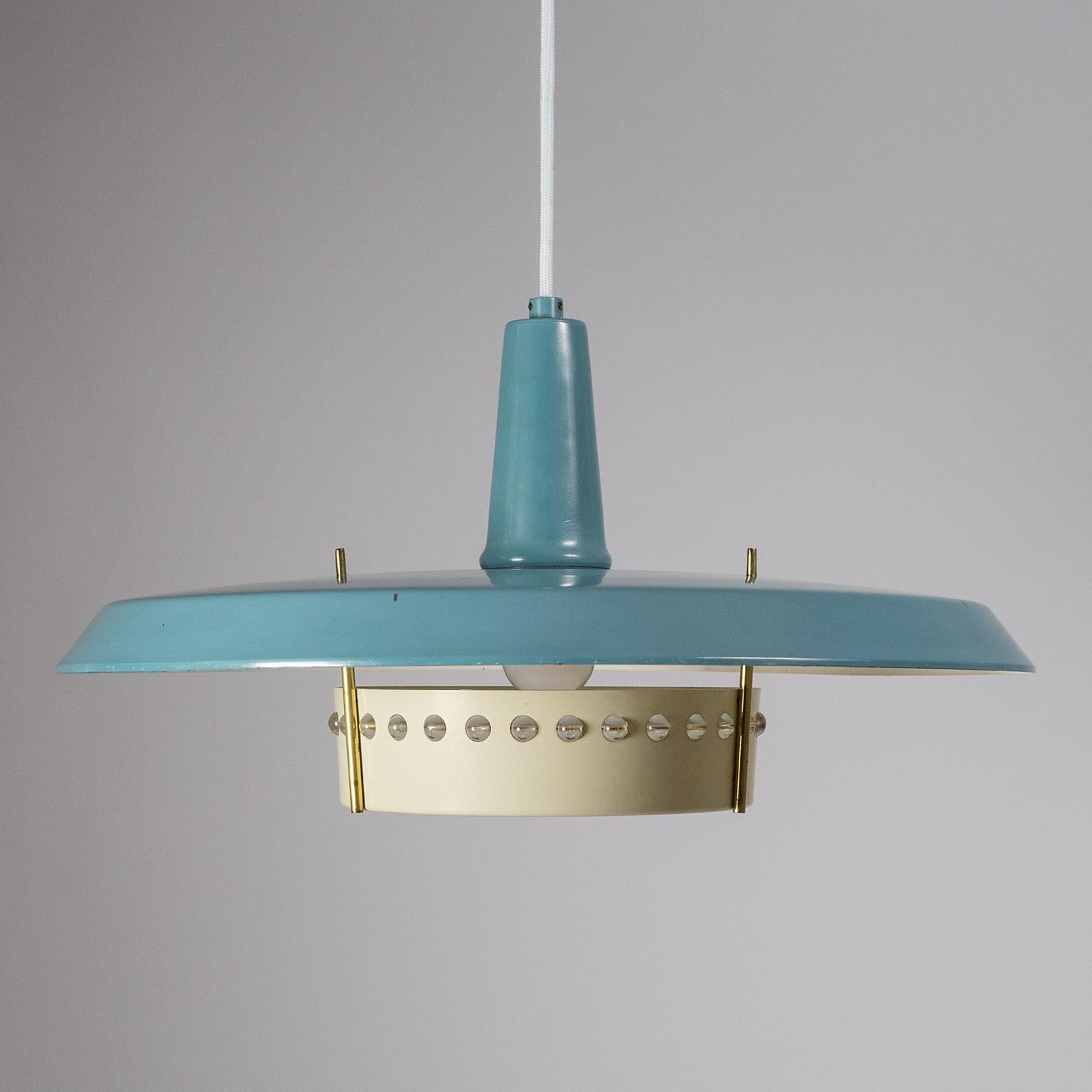 Large 1950s Pendant with Petrol Colored Shade 2