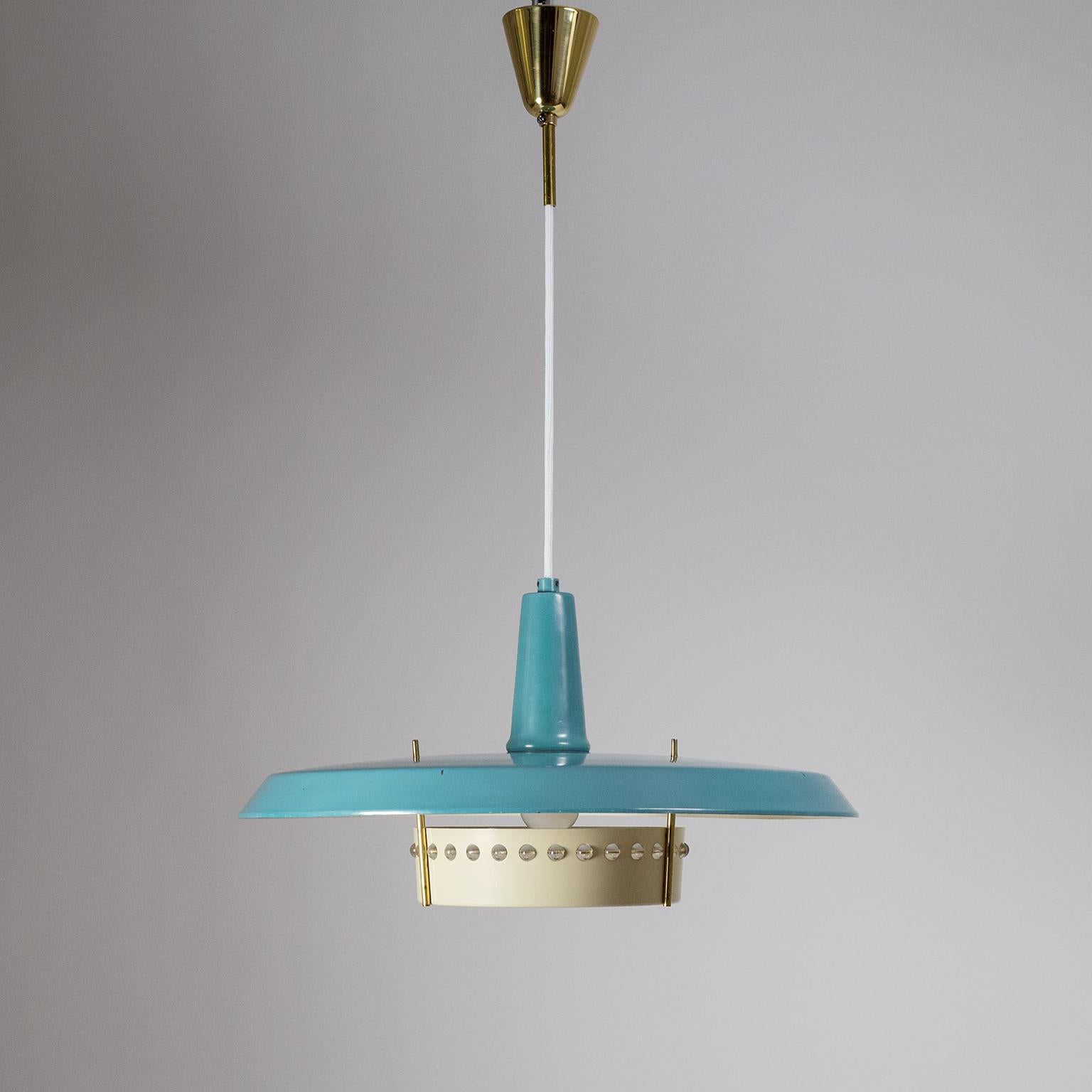 Large 1950s Pendant with Petrol Colored Shade 3