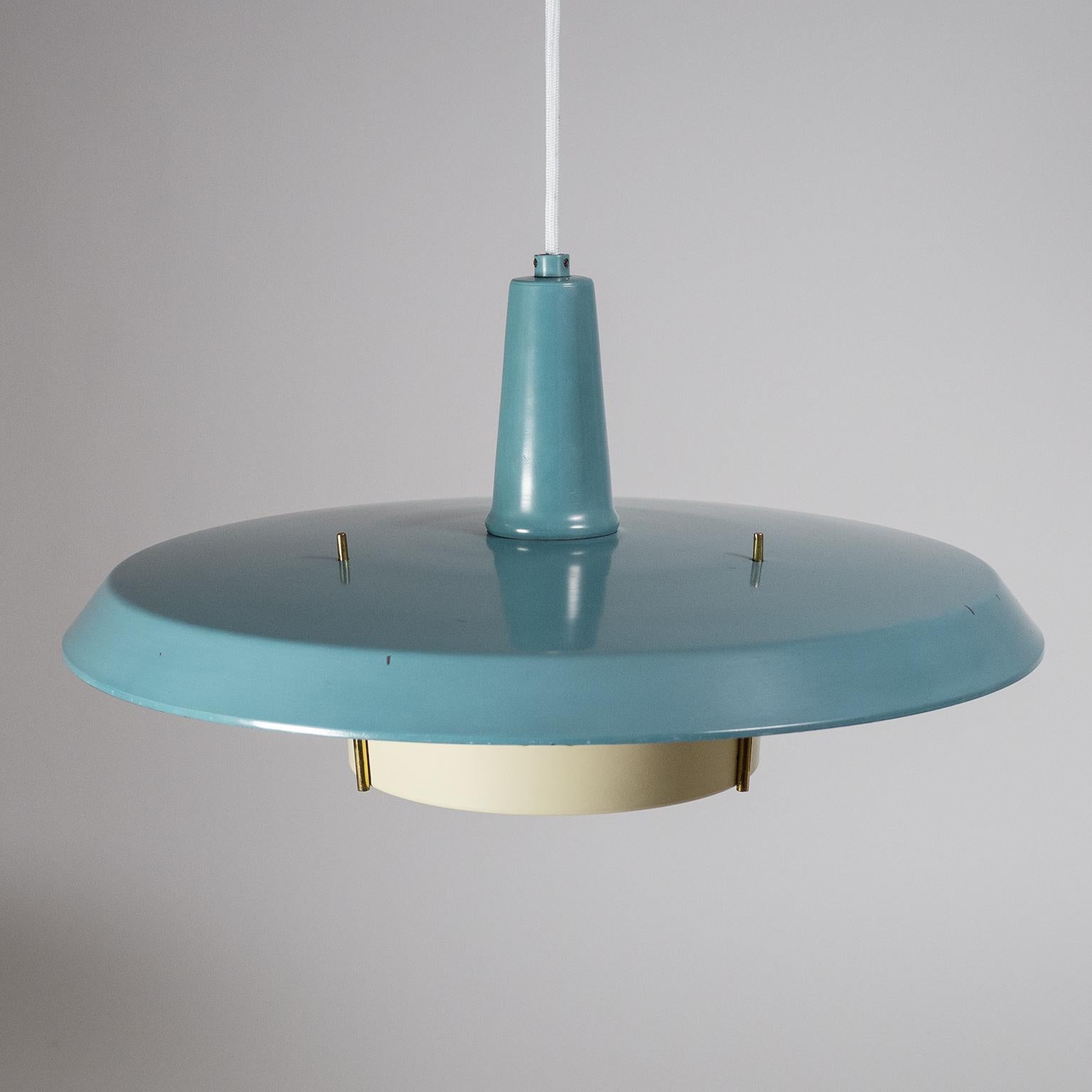 Large 1950s Pendant with Petrol Colored Shade 4