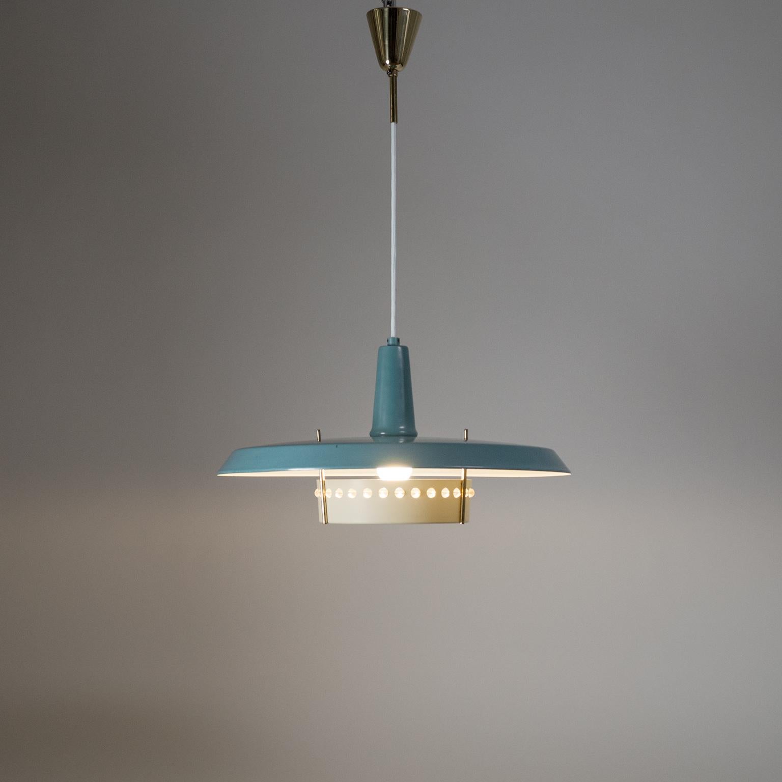 Large 1950s Pendant with Petrol Colored Shade 7